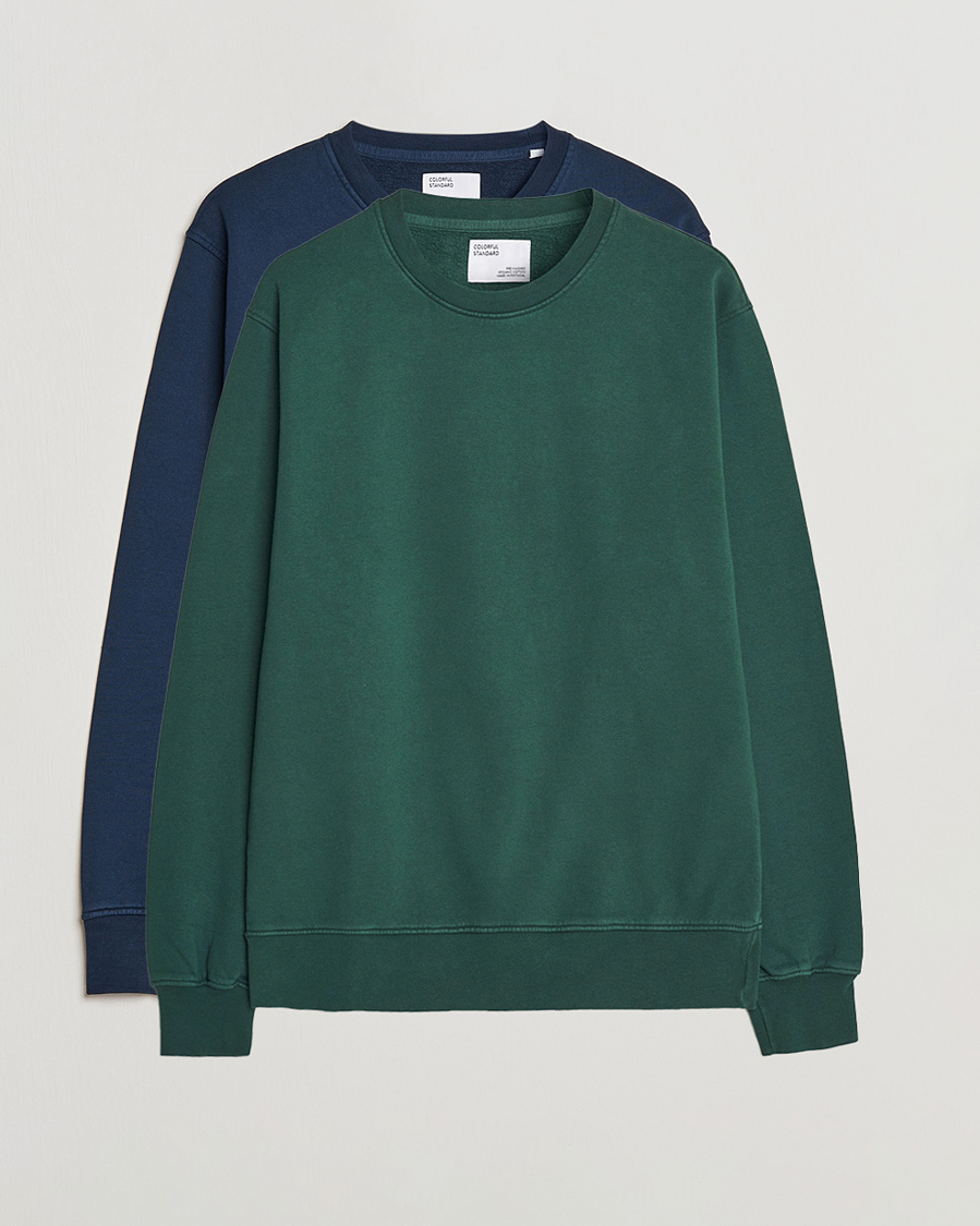 Mies | Collegepuserot | Colorful Standard | 2-Pack Classic Organic Crew Neck Sweat Navy Blue/Emerald Green