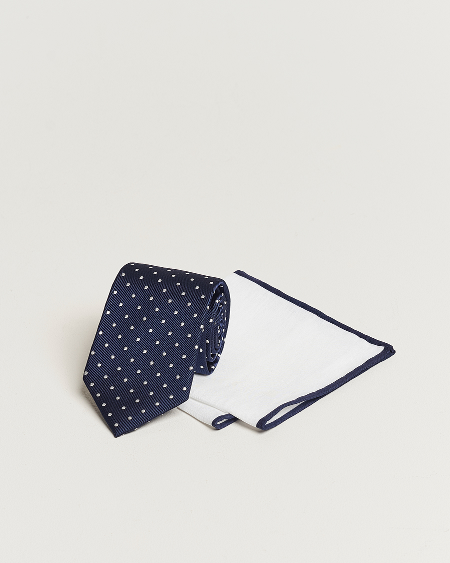 Mies | Solmiot | Amanda Christensen | Set Tie & Pocket Square Navy/White