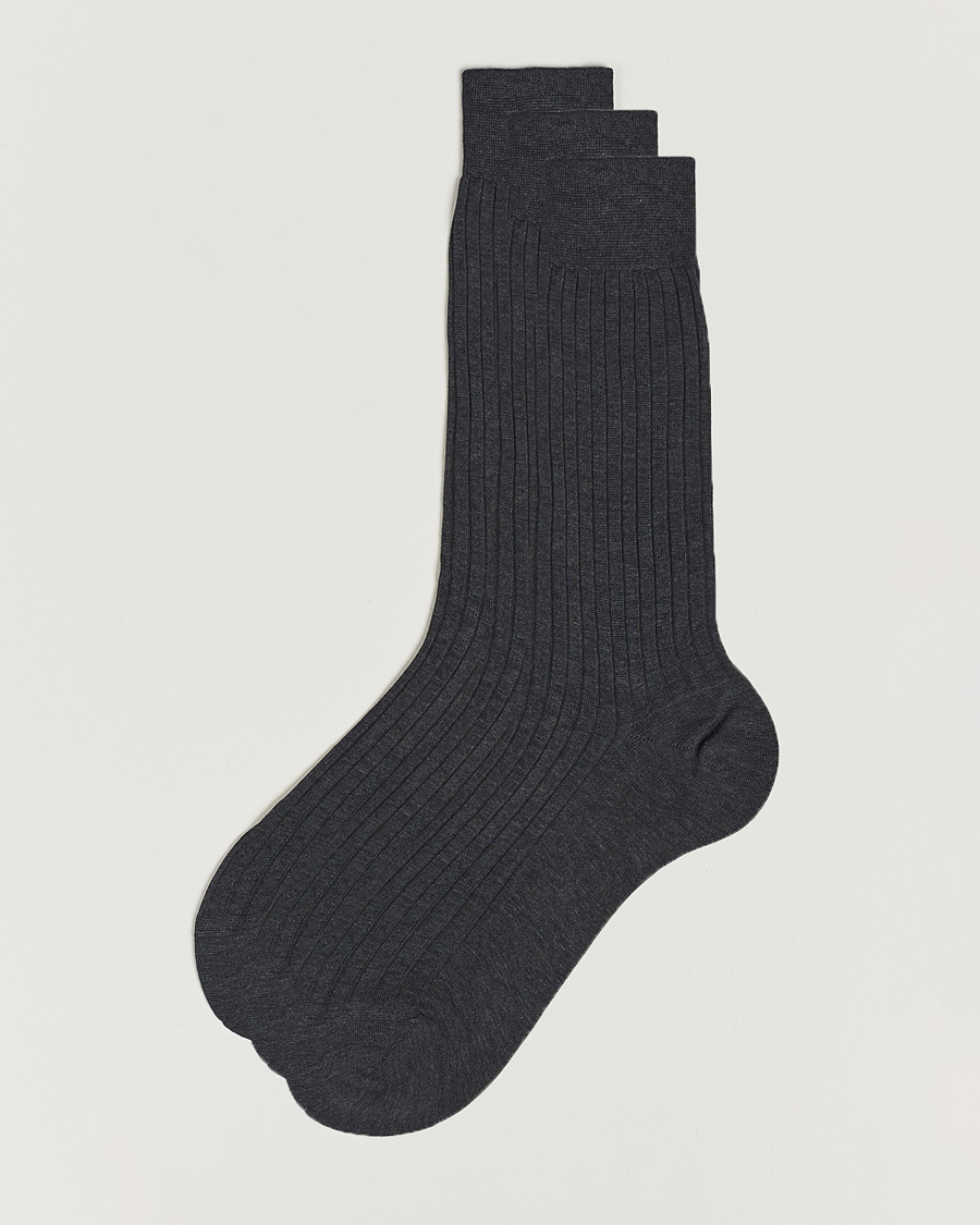 Mies | Alusvaatteet | Bresciani | 3-pack Cotton Ribbed Short Socks Grey Melange