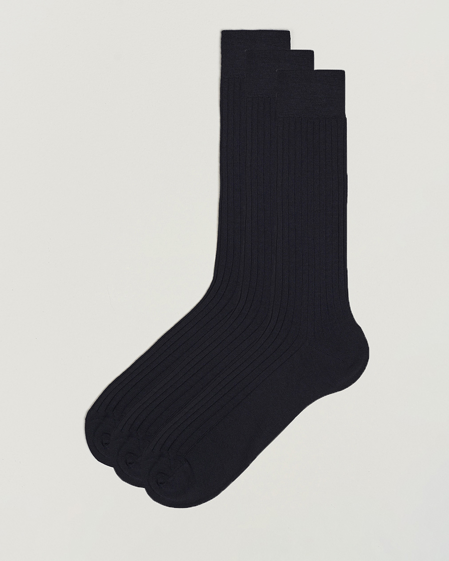 Mies | Alusvaatteet | Bresciani | 3-pack Wool/Nylon Ribbed Short Socks Navy