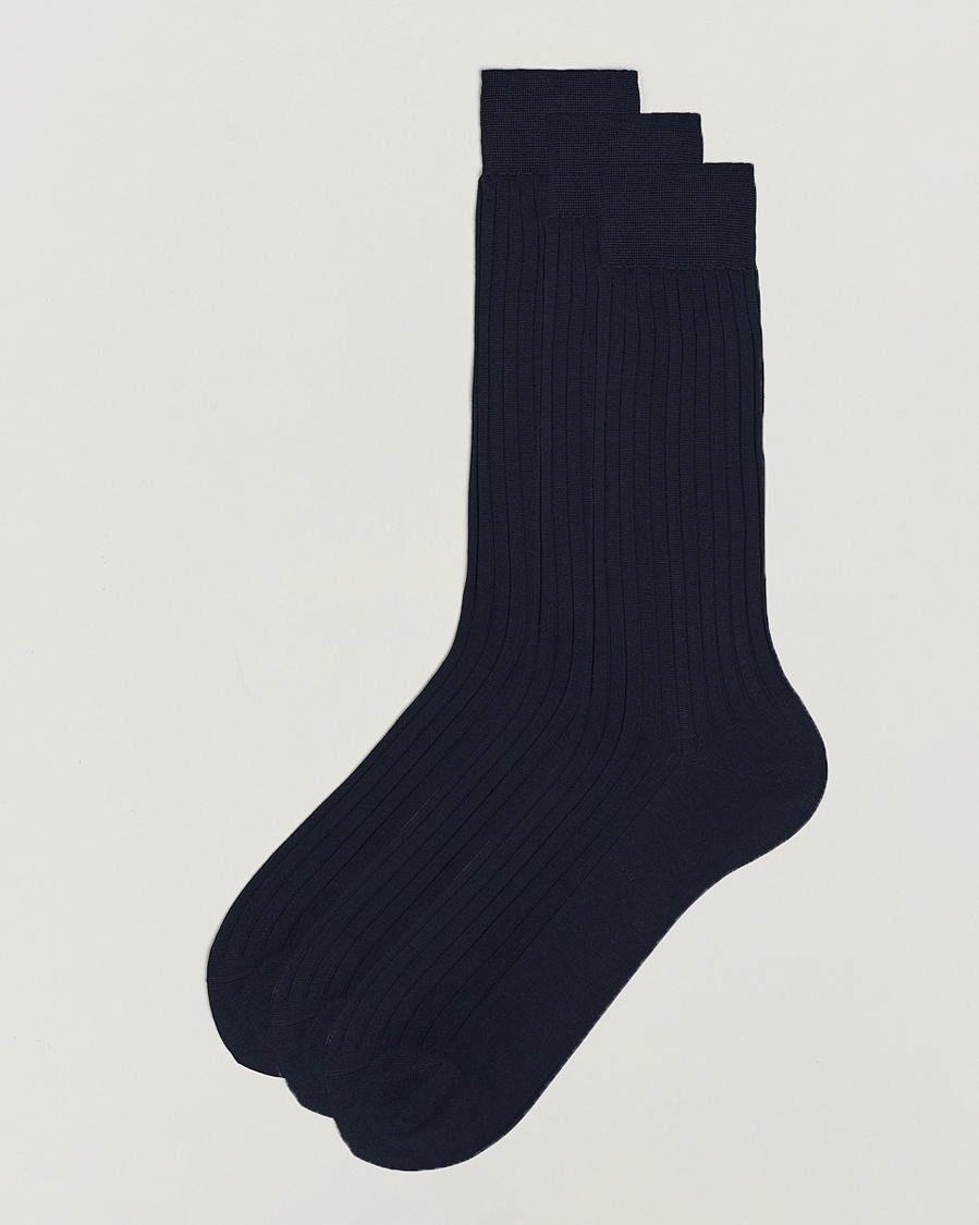 Mies | Alusvaatteet | Bresciani | 3-pack Cotton Ribbed Short Socks Navy