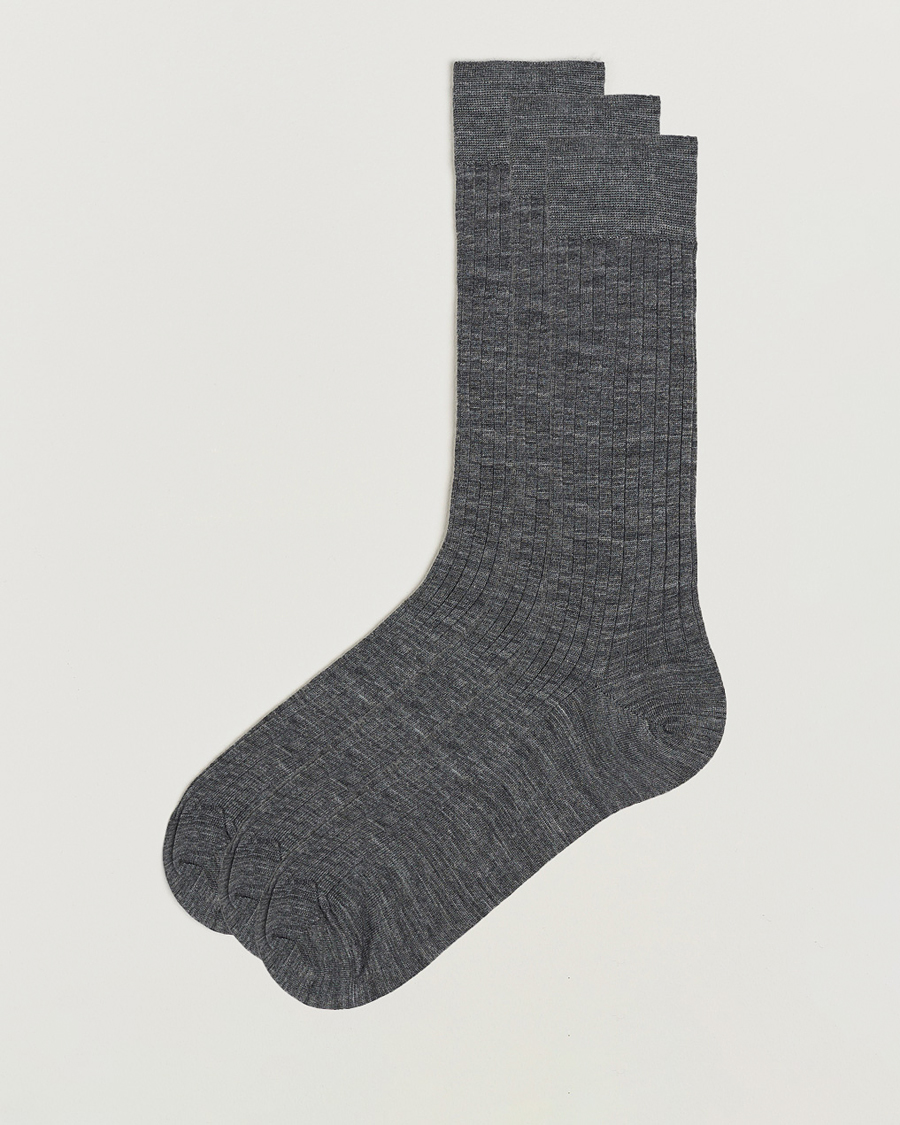 Mies | Alusvaatteet | Bresciani | 3-pack Wool/Nylon Ribbed Short Socks Medium Grey
