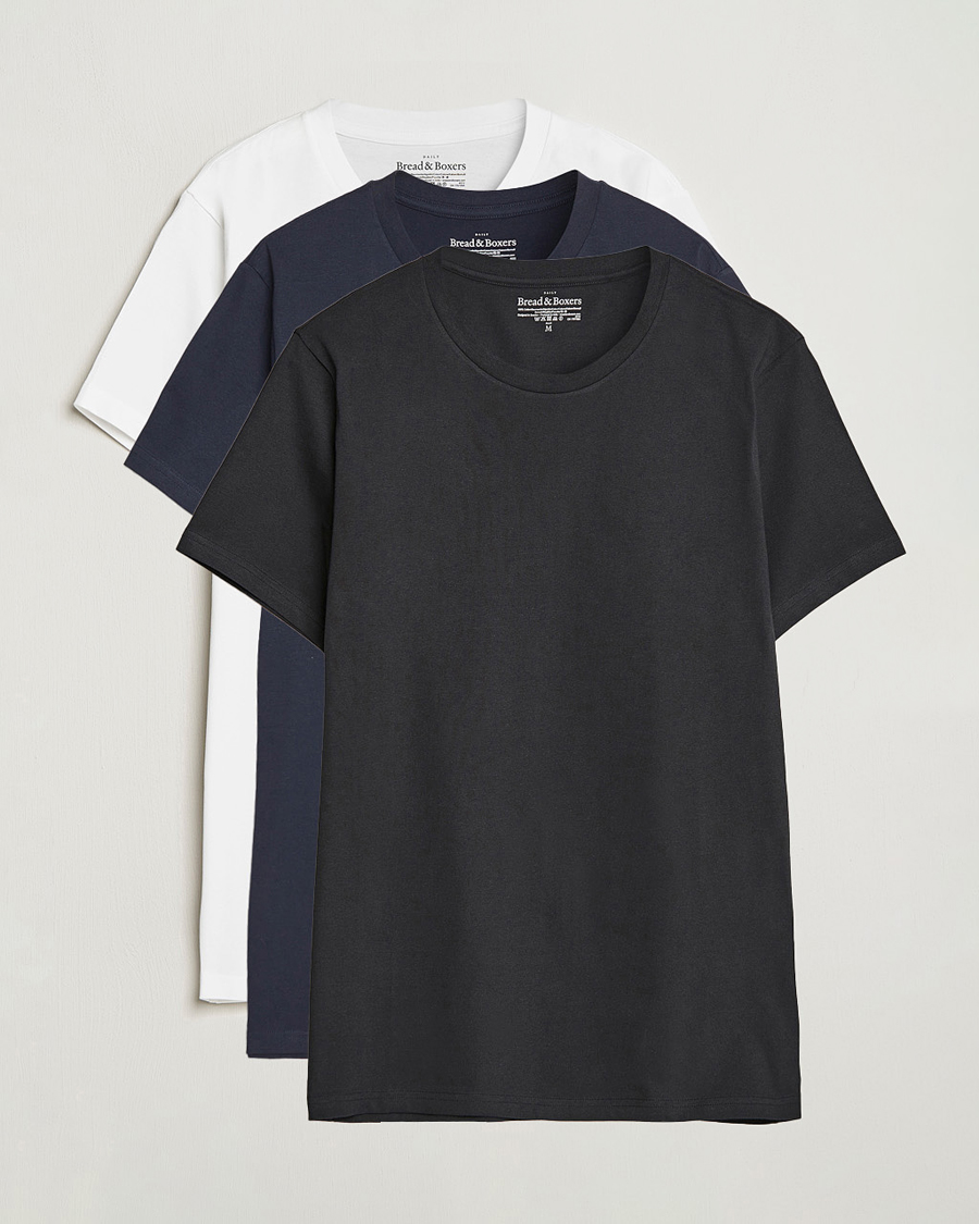 Mies | T-paidat | Bread & Boxers | 3-pack Crew Neck Regular T-Shirt White/Black/Dark Navy