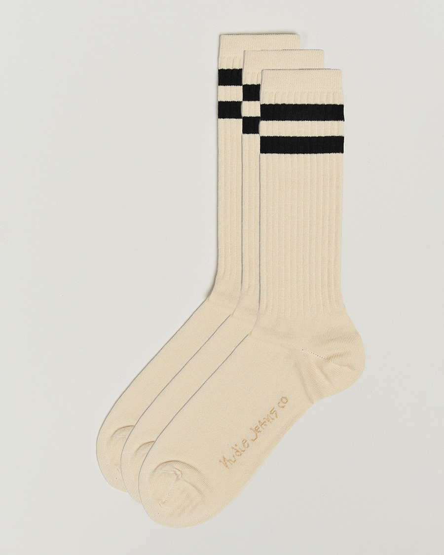 Mies | Alusvaatteet | Nudie Jeans | 3-pack Amundsson Tennis Socks Off White/Black