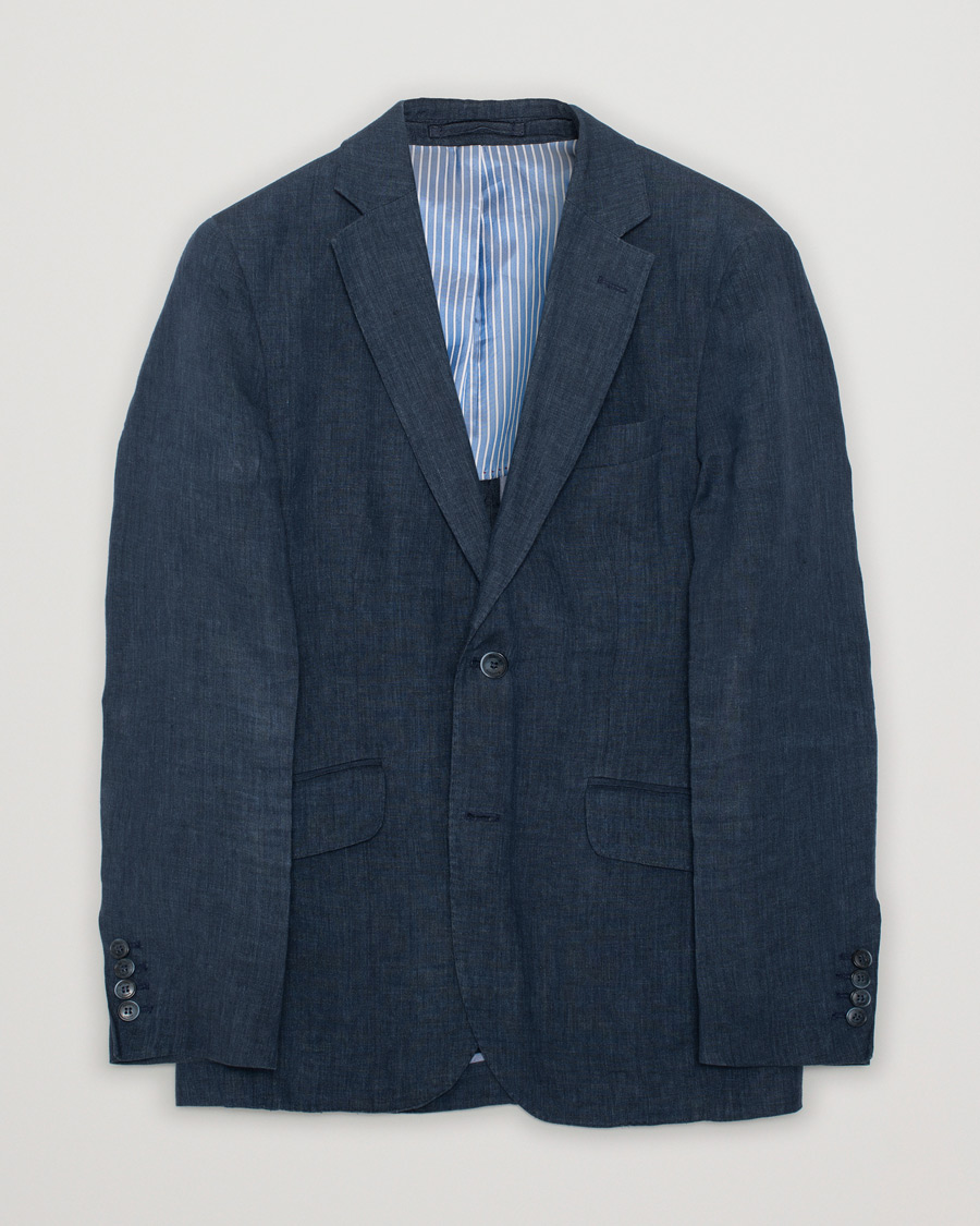 Mies | Hackett Textured Cotton/Linen Blazer Blue | Pre-owned | Hackett Textured Cotton/Linen Blazer Blue