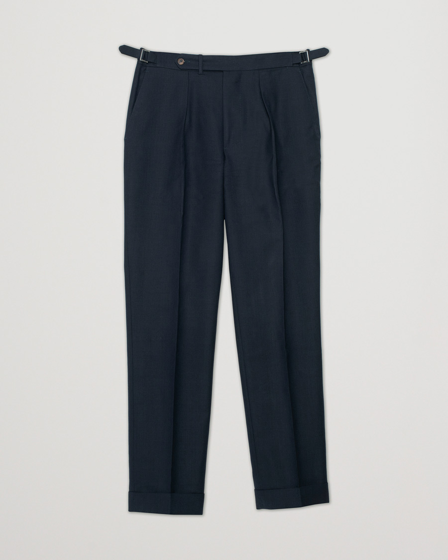 Mies | Berg&Berg Arnold Pleated Side Adjuster Wool Trousers Navy 48 | Pre-owned | Berg&Berg Arnold Pleated Side Adjuster Wool Trousers Navy 48