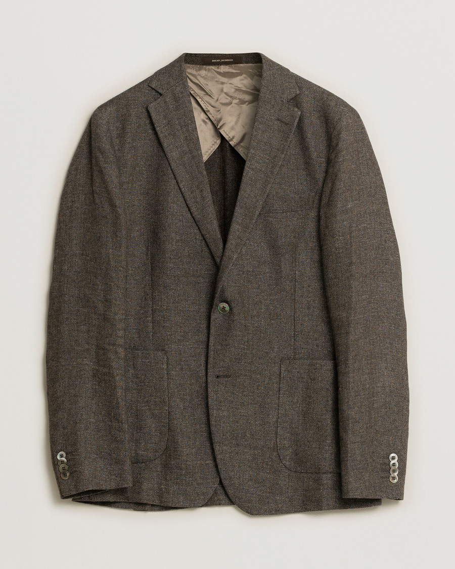 Mies | Oscar Jacobson Einar Linen/Wool Patch Pocket Blazer Brown 52 | Pre-owned | Oscar Jacobson Einar Linen/Wool Patch Pocket Blazer Brown 52