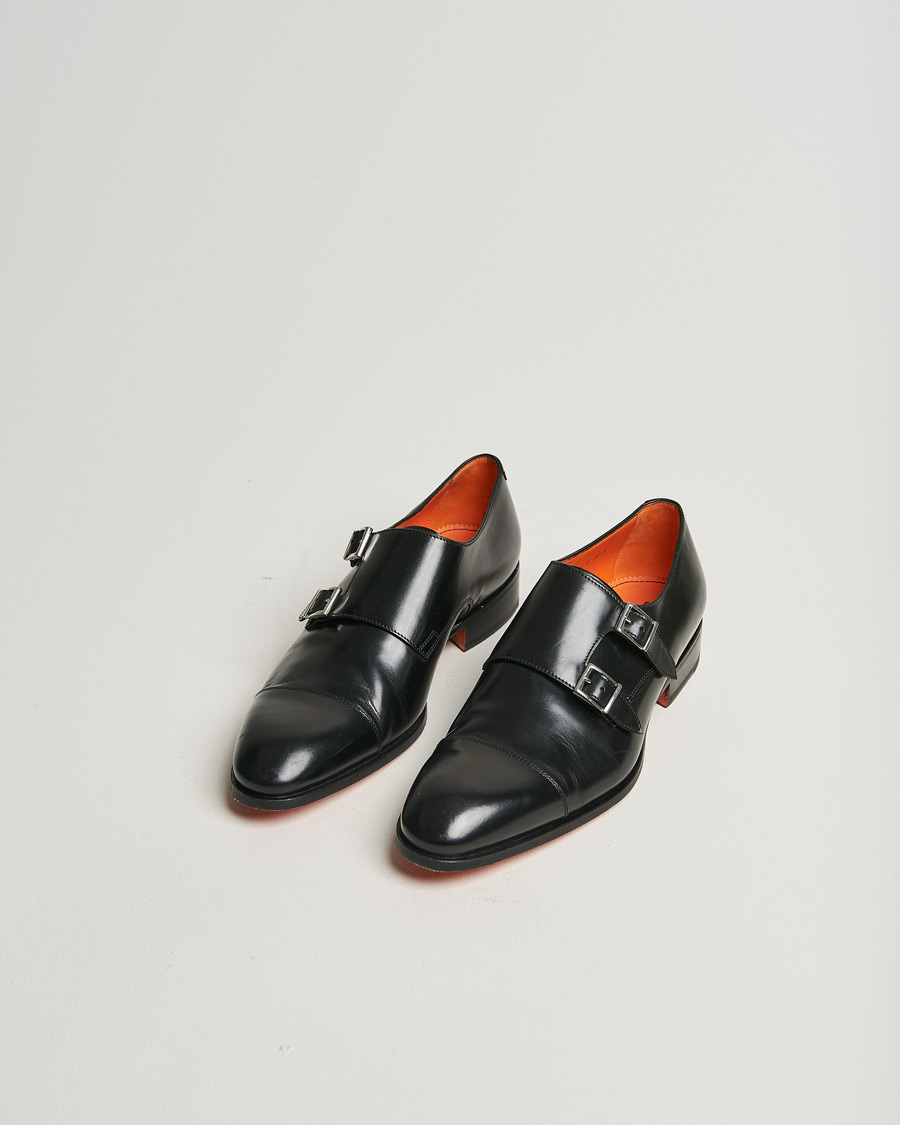 Mies | Santoni Blake Double Monk Black Calf | Pre-owned | Santoni Blake Double Monk Black Calf