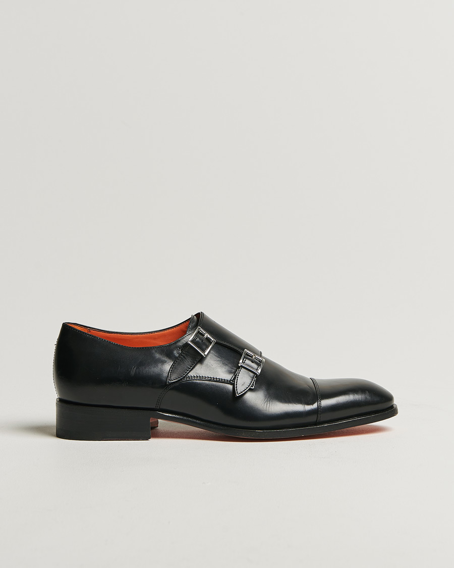 Mies | Santoni Blake Double Monk Black Calf | Pre-owned | Santoni Blake Double Monk Black Calf