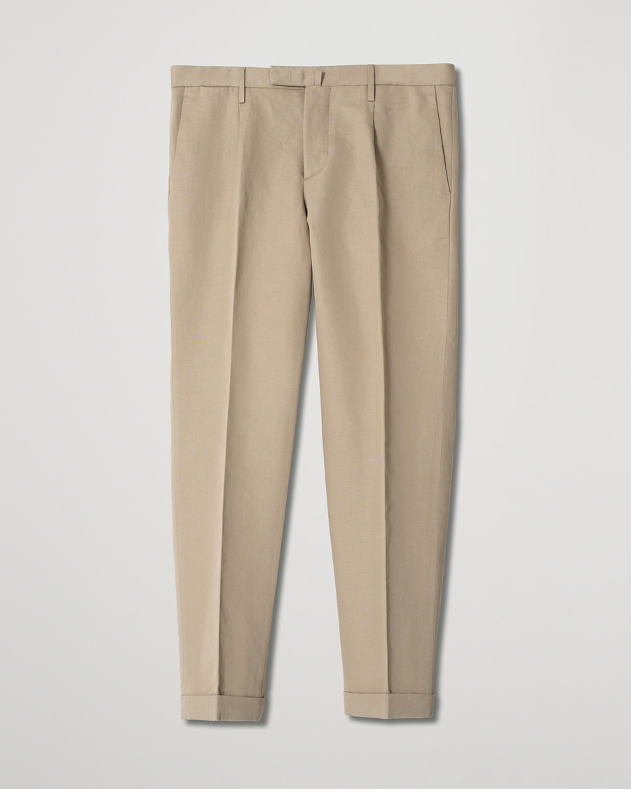 Mies | Housut | Pre-owned | Briglia 1949 Easy Fit Pleated Linen/Cotton Trousers Beige