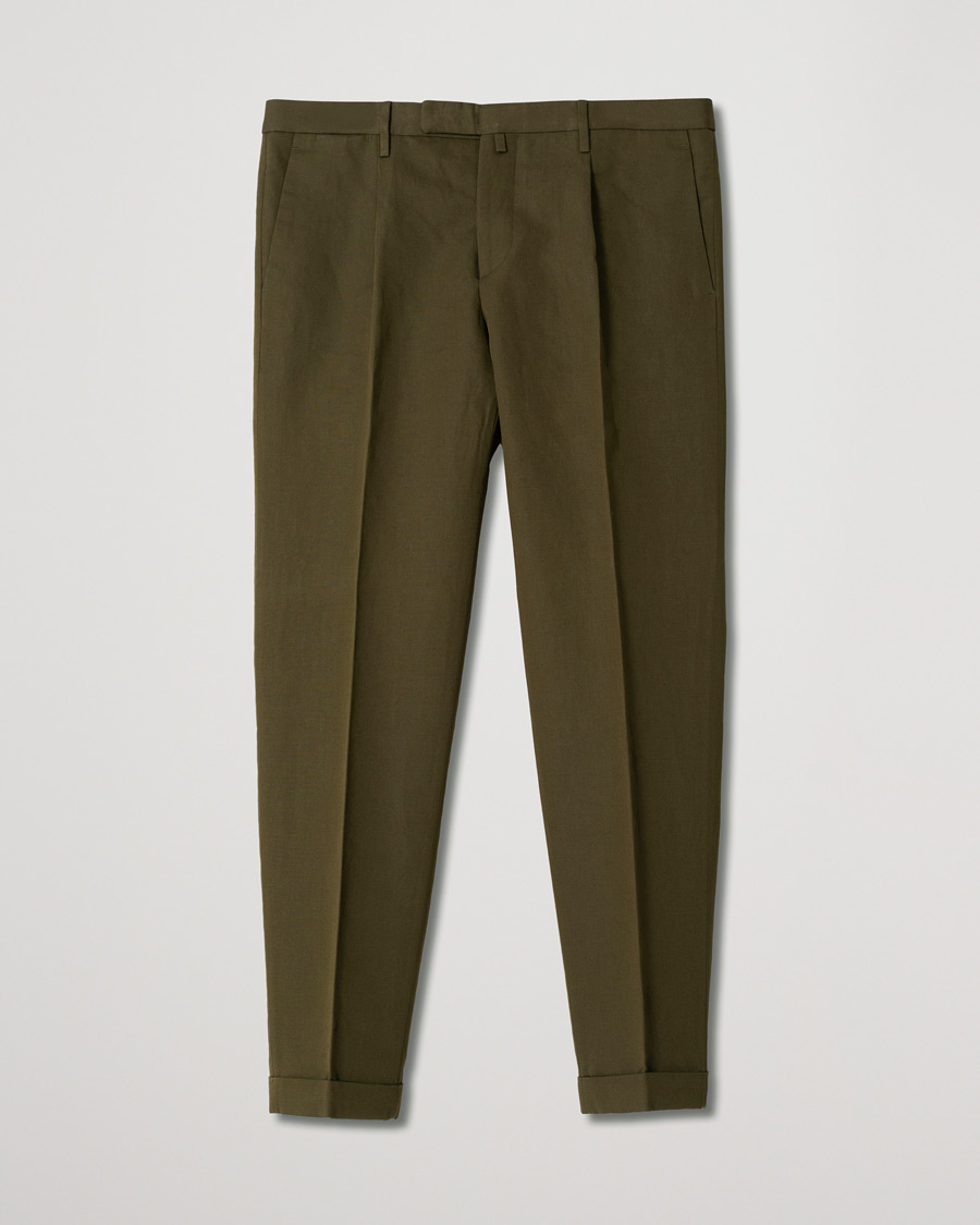 Mies | Housut | Pre-owned | Briglia 1949 Easy Fit Pleated Linen/Cotton Trousers Olive