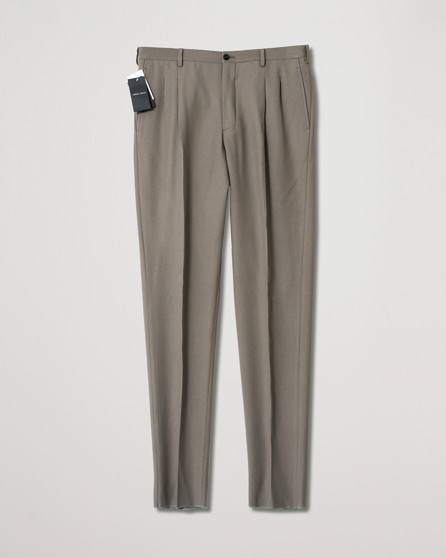 Mies | Housut | Pre-owned | Giorgio Armani Tapered Wool Flannel Trousers Light Grey