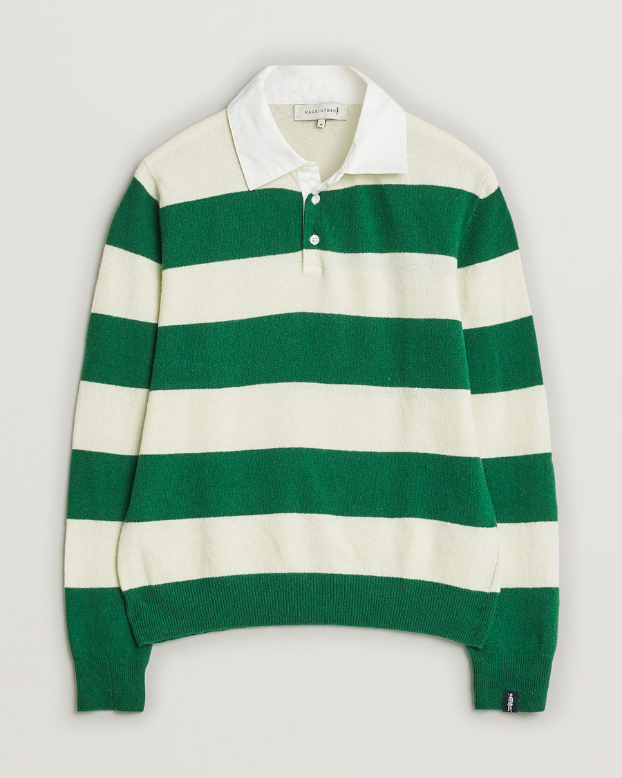 Mies | Mackintosh Knitted Wool Rugby Sweater Green/White | Pre-owned | Mackintosh Knitted Wool Rugby Sweater Green/White