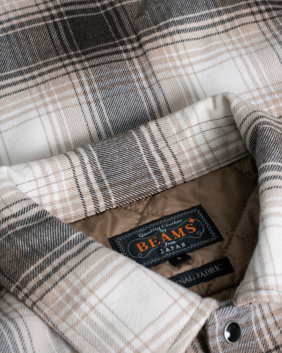 Mies | Takit | Pre-owned | BEAMS PLUS Quilted Open Collar Jacket Brown Check