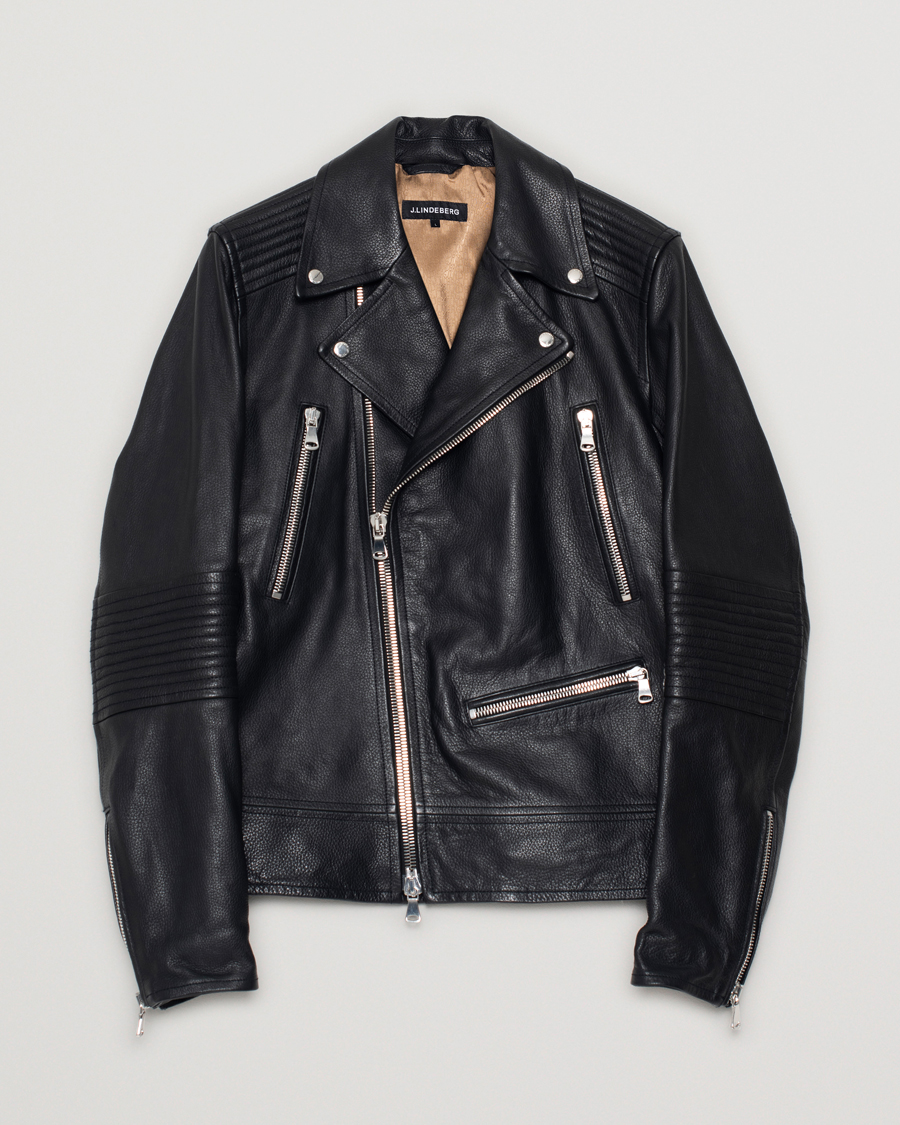 Mies | J.Lindeberg Padish Leather Biker Jacket Black | Pre-owned | J.Lindeberg Padish Leather Biker Jacket Black