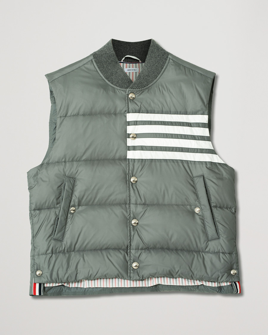 Mies | Takit | Pre-owned | Thom Browne 4 Bar Snap Front Down Vest Light Grey