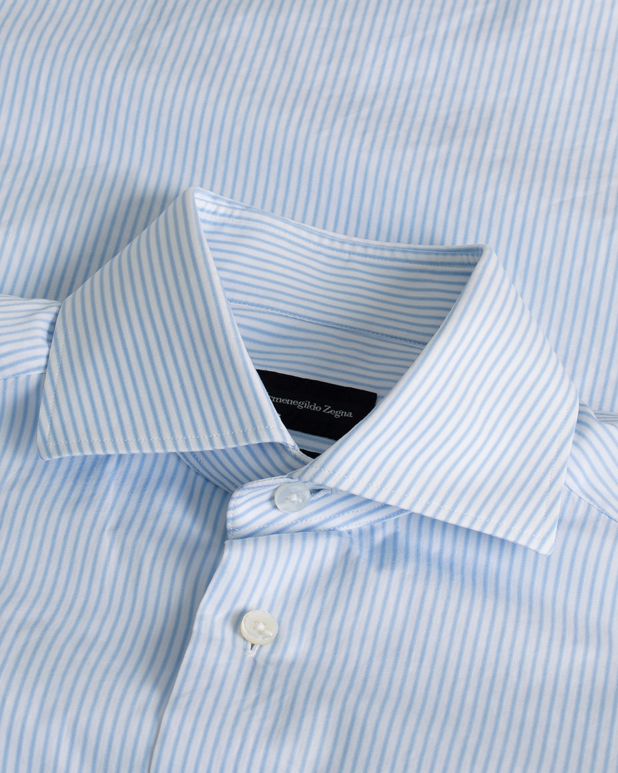 Mies | Ermenegildo Zegna Slim Fit Trofeo Striped Cotton Shirt Light Blue 38 - S | Pre-owned | Ermenegildo Zegna Slim Fit Trofeo Striped Cotton Shirt Light Blue 38 - S