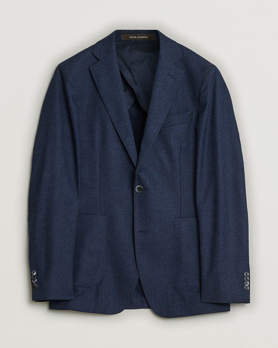 Mies | Oscar Jacobson Einar Wool Flannel Blazer Blue Melange 46 | Pre-owned | Oscar Jacobson Einar Wool Flannel Blazer Blue Melange 46
