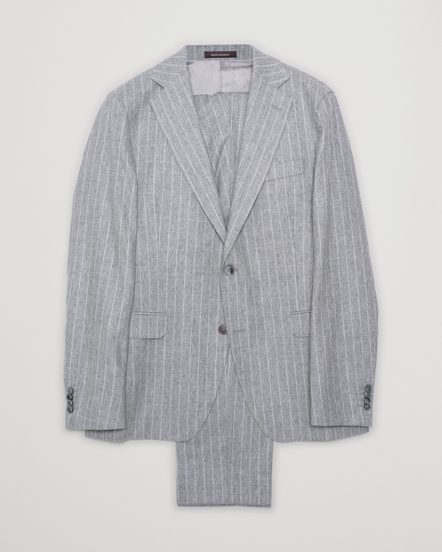 Mies | Oscar Jacobson Ego Pinstripe Wool Flannel Suit Grey Melange | Pre-owned | Oscar Jacobson Ego Pinstripe Wool Flannel Suit Grey Melange
