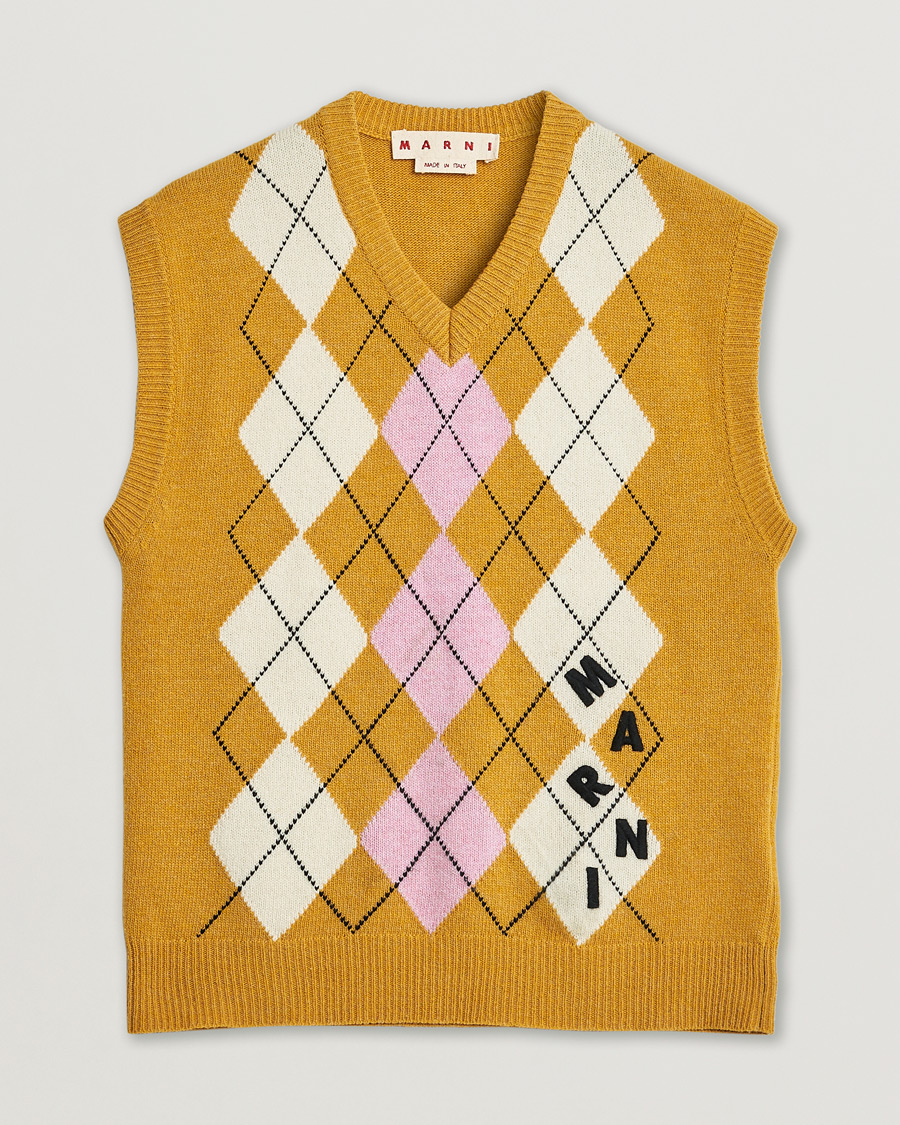 Mies | Pre-owned Puserot | Pre-owned | Marni Shetland Argyle Knit Vest White/Yellow 48ashmere Hoodie Beige S