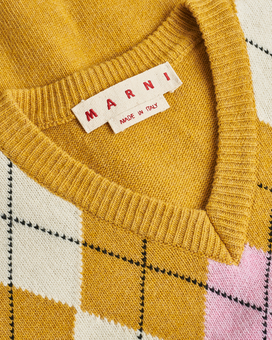 Mies | Pre-owned Puserot | Pre-owned | Marni Shetland Argyle Knit Vest White/Yellow 48ashmere Hoodie Beige S
