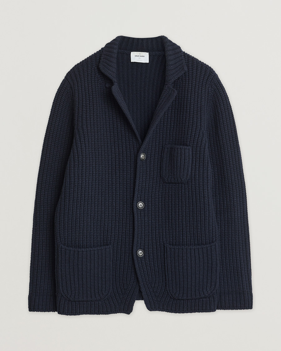 Mies | Gran Sasso Heavy Wool Knitted Blazer Cardigan Navy | Pre-owned | Gran Sasso Heavy Wool Knitted Blazer Cardigan Navy