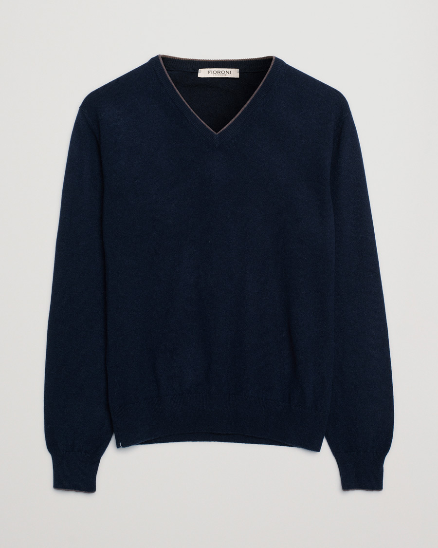 Mies | Puserot | Pre-owned | Fioroni Cashmere V Neck Sweater Navy 48