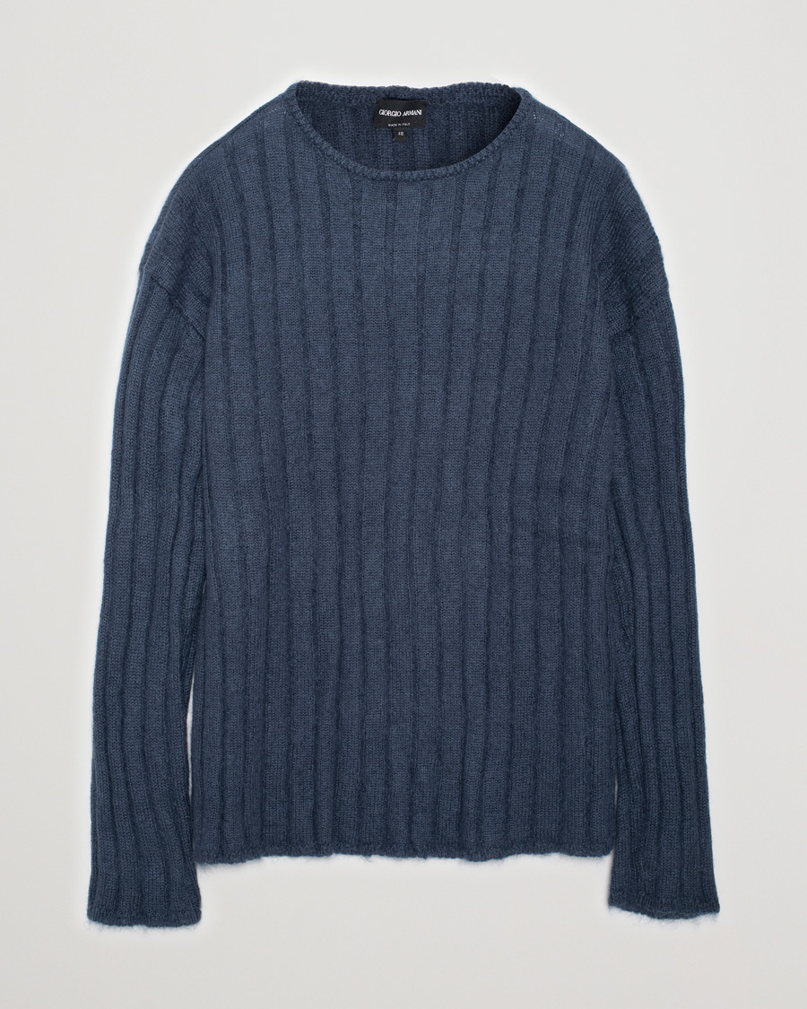 Mies | Puserot | Pre-owned | Giorgio Armani Rib Stitch Mohair Sweater Navy