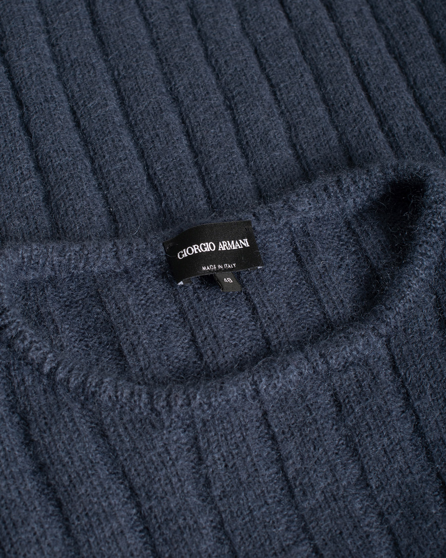 Mies | Puserot | Pre-owned | Giorgio Armani Rib Stitch Mohair Sweater Navy