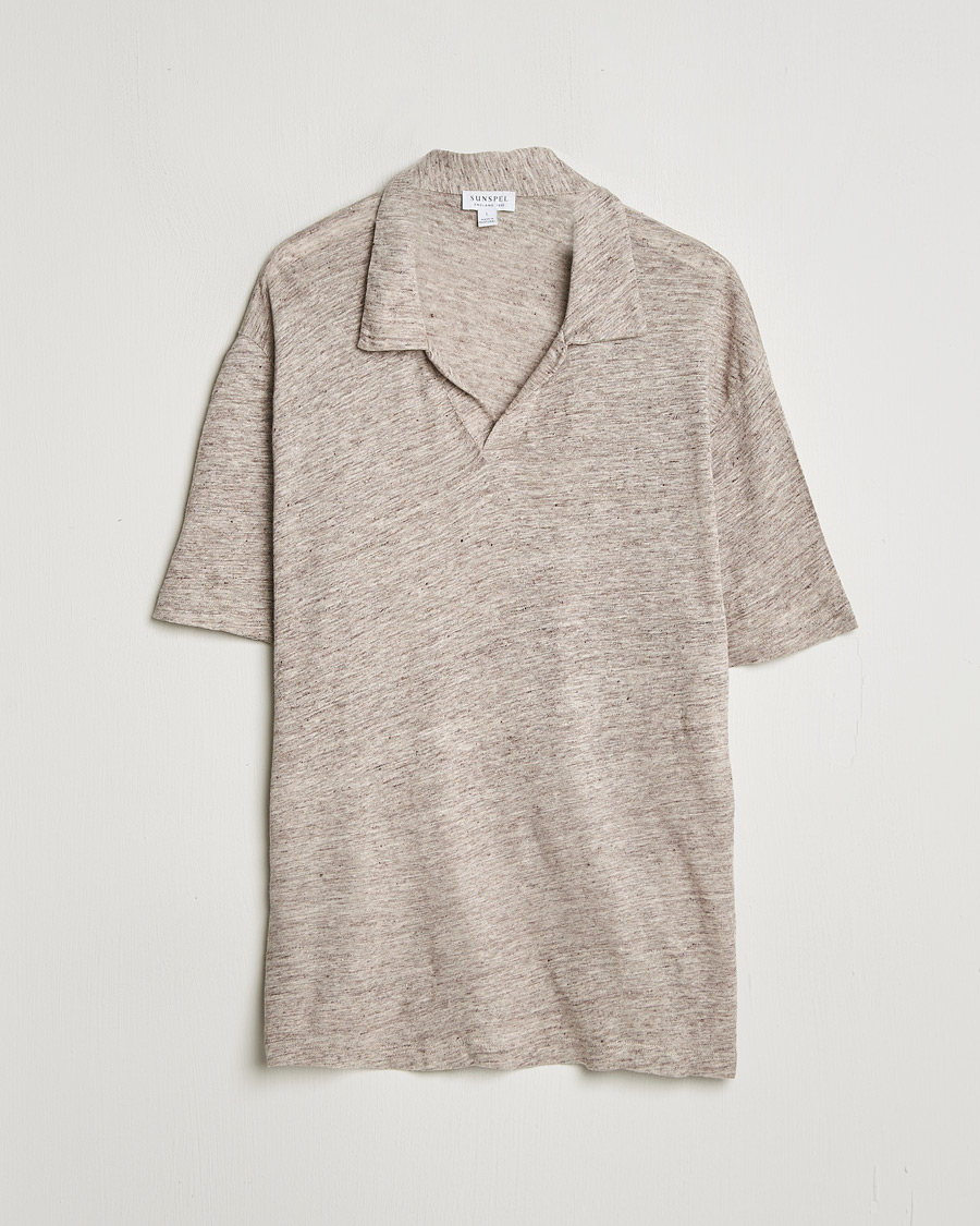 Mies | Pikeet | Pre-owned | Sunspel Linen Polo Shirt Oatmeal Melange