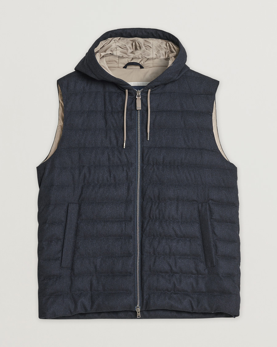 Mies | Pre-owned Takit | Pre-owned | Herno Hooded Flannel Cashmere & Silk Vest Navy 52