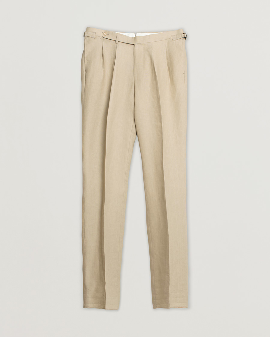 Mies | Beams F Pleated Linen Trousers Beige | Pre-owned | Beams F Pleated Linen Trousers Beige