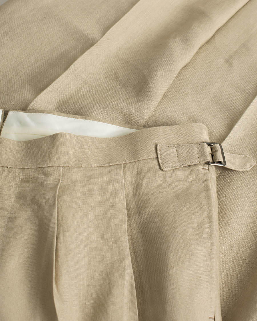 Mies | Beams F Pleated Linen Trousers Beige | Pre-owned | Beams F Pleated Linen Trousers Beige