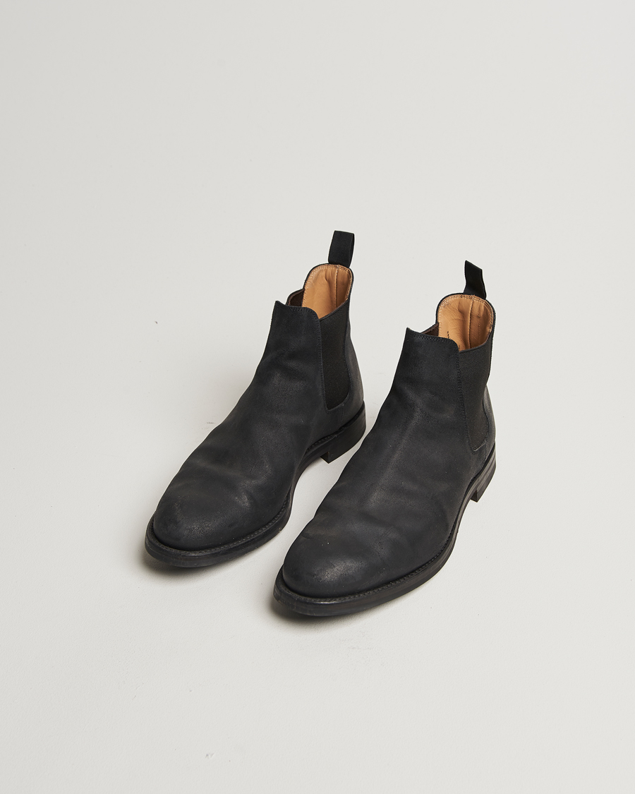 Mies | Crockett & Jones Chelsea 5 Black Rough-Out Suede | Pre-owned | Crockett & Jones Chelsea 5 Black Rough-Out Suede