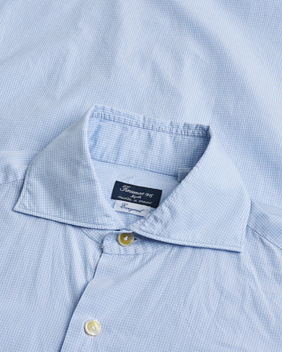 Mies | Finamore Napoli Milano Slim Washed Dress Shirt Blue Check | Pre-owned | Finamore Napoli Milano Slim Washed Dress Shirt Blue Check