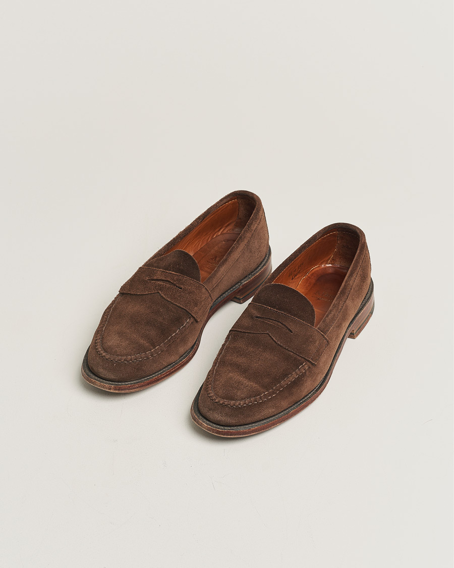 Mies | Alden 6245F Unlined Leisure Handsewn Penny Loafer Dark Brown Suede US10 - EU44 | Pre-owned | Alden 6245F Unlined Leisure Handsewn Penny Loafer Dark Brown Suede US10 - EU44