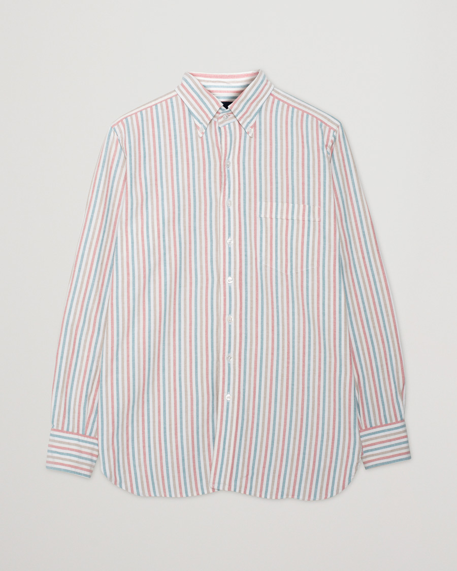Mies | Kauluspaidat | Pre-owned | Drake's Thin Tripple Stripe Oxford Shirt White