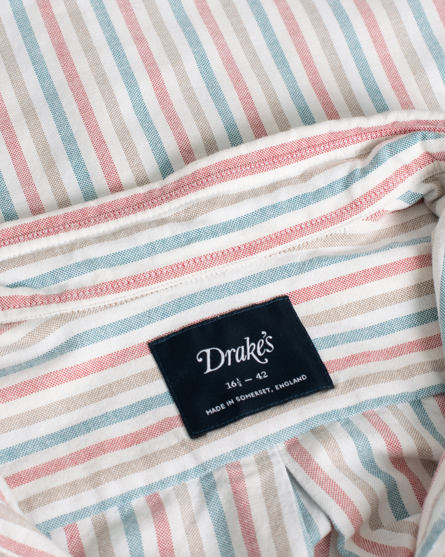 Mies | Kauluspaidat | Pre-owned | Drake's Thin Tripple Stripe Oxford Shirt White