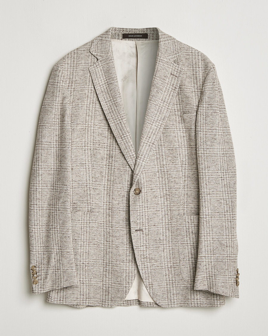 Mies | Pikkutakit | Pre-owned | Oscar Jacobson Jan Soft Checked Cotton/Linen Blazer Grey 152