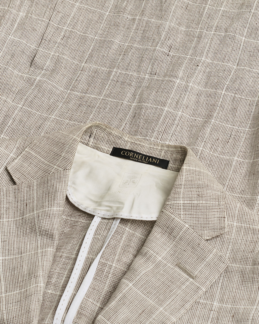 Mies | Pre-owned Pikkutakit | Pre-owned | Corneliani Linen Blazer Light Beige Check 48