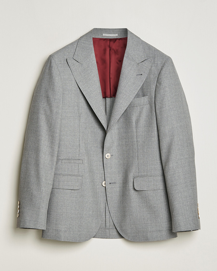Miehet |  | Pre-owned | Brunello Cucinelli Peak Lapel Wool Blazer Light Grey