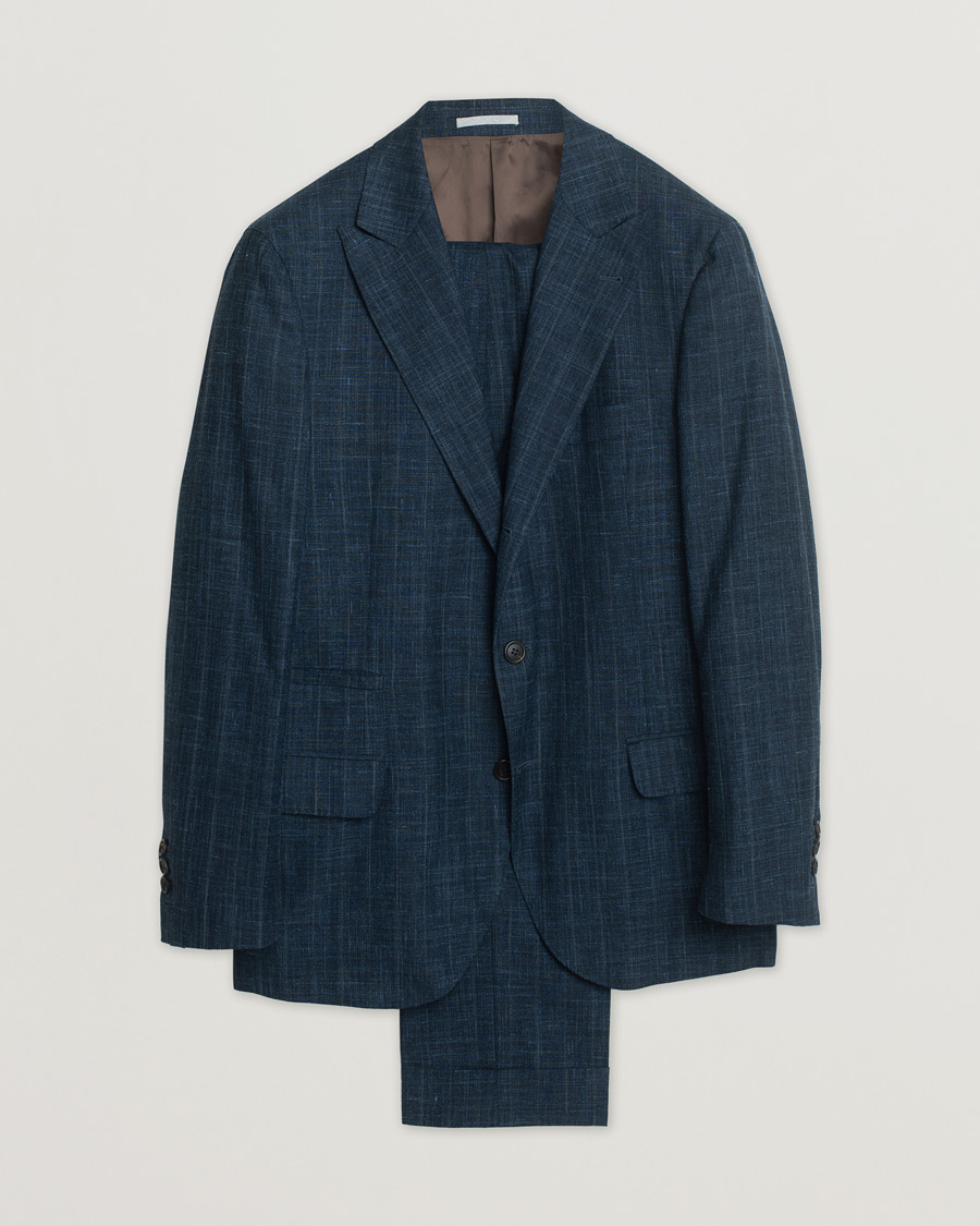 Mies | Pikkutakit | Pre-owned | Brunello Cucinelli Wool, Linen & Silk Suit Blue Melange 48