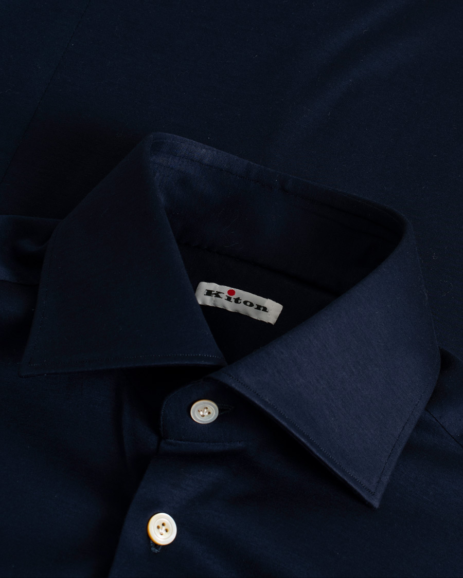 Mies | Kauluspaidat | Pre-owned | Kiton Cotton Jersey Shirt Navy