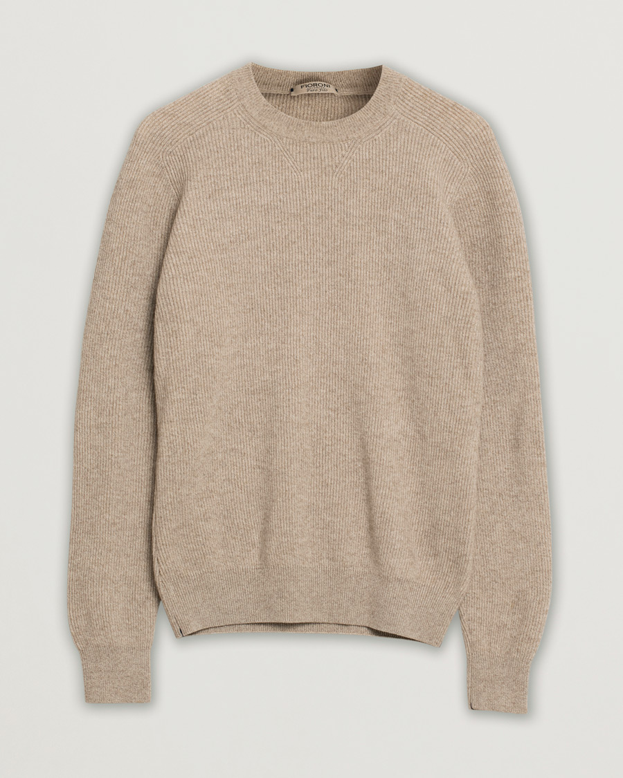 Mies | Puserot | Pre-owned | Fioroni Puro Filo Cashmere Rib Crewneck Beige 48