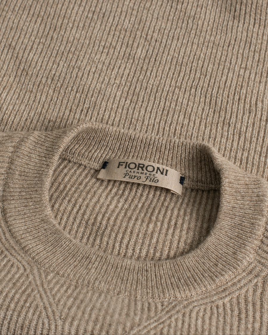 Mies | Puserot | Pre-owned | Fioroni Puro Filo Cashmere Rib Crewneck Beige 48