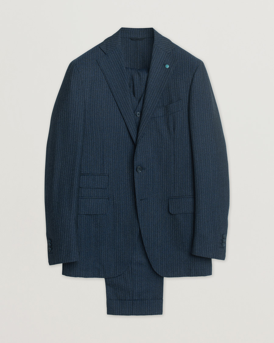 Mies | Pikkutakit | Pre-owned | Eidos Napoli 3-Piece Pinstripe Suit Wool Navy 48