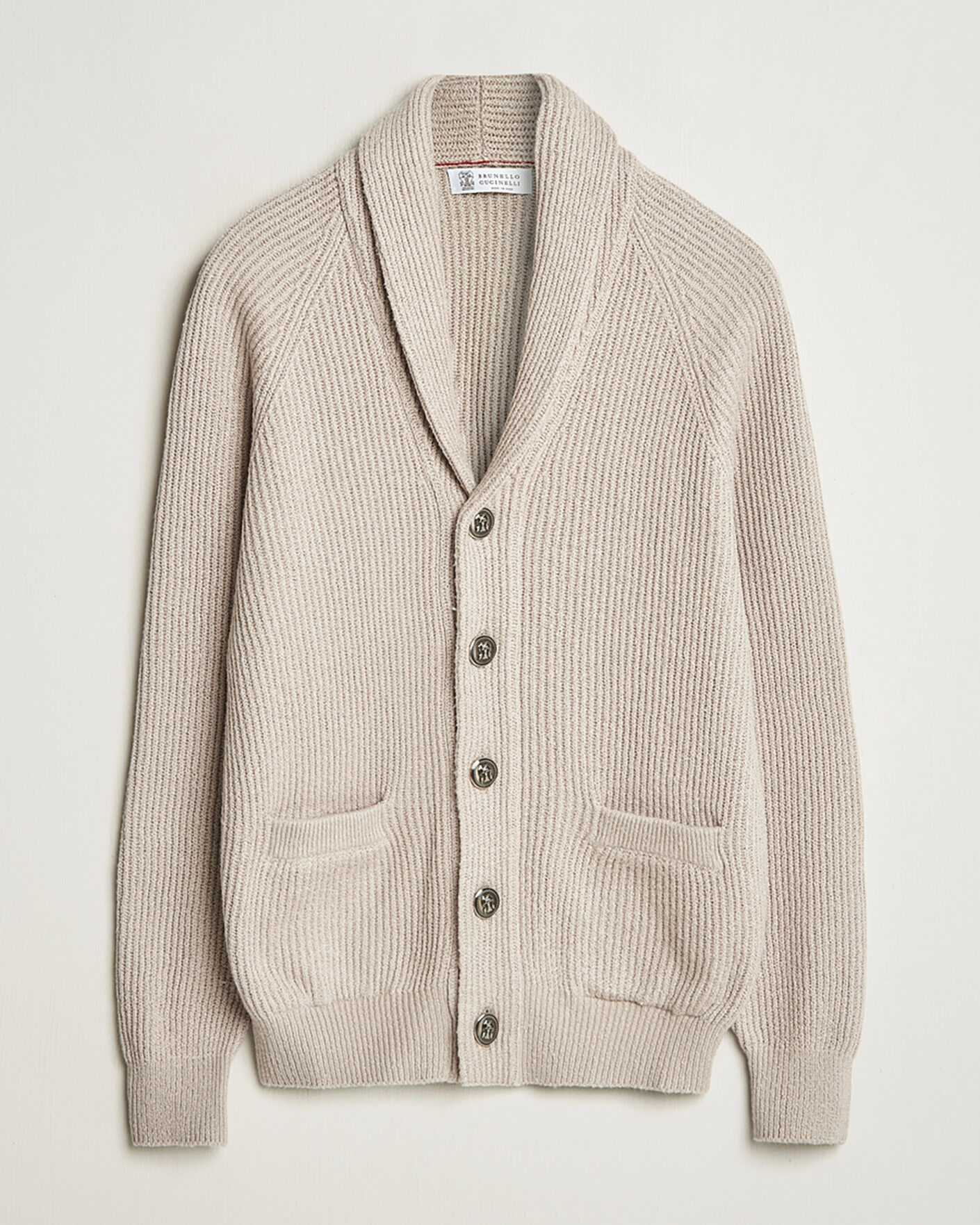 Mies | Pre-owned Puserot | Pre-owned | Brunello Cucinelli Heavy Rib Shawl Cardigan Beige 52