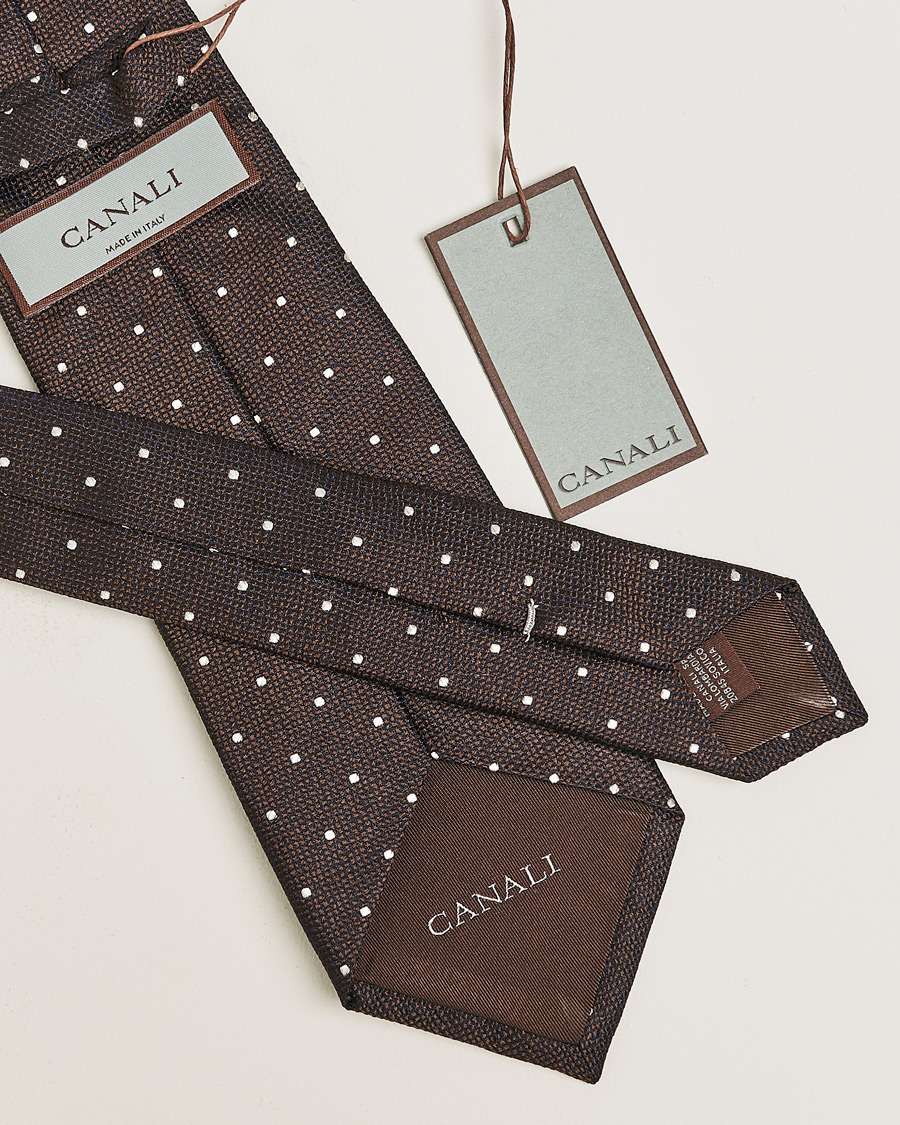 Mies | Canali Micro Dot Silk Tie Brown | Pre-owned | Canali Micro Dot Silk Tie Brown