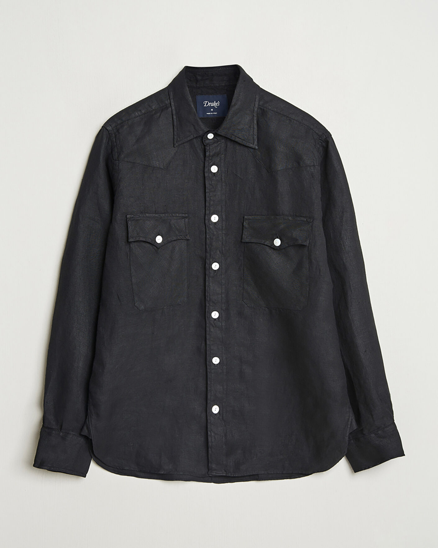 Mies | Pre-owned Kauluspaidat | Pre-owned | Drake's Linen Twill Western Shirt Black L