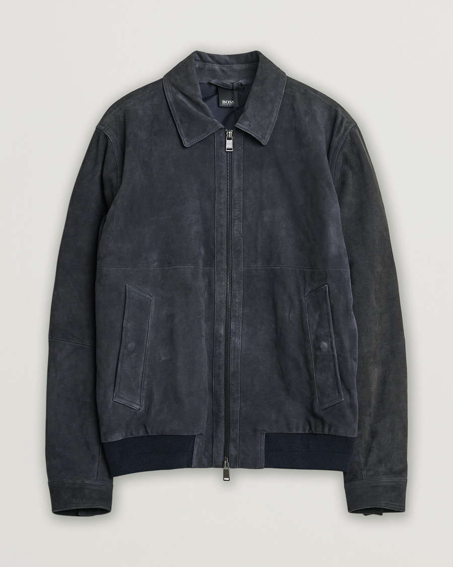 Mies | BOSS Malbano Suede Jacket Blue Grey 48 | Pre-owned | BOSS Malbano Suede Jacket Blue Grey 48